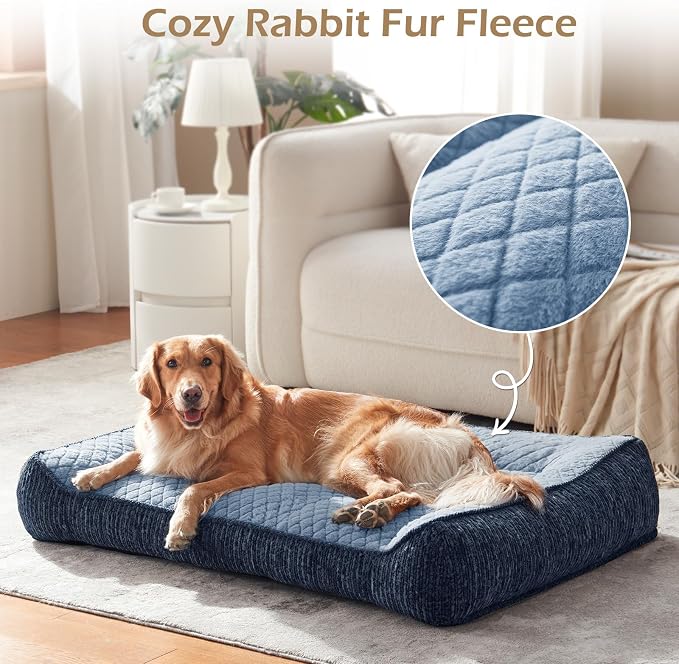 JOEJOY XL Orthopedic Dog Bed for Large Dogs, Extra Thick Foam Pet Bed Sofa | 42" Extra Large Dog Beds with Bolster Sides & Removable Washable Cover, Non-Slip Bottom, Blue
