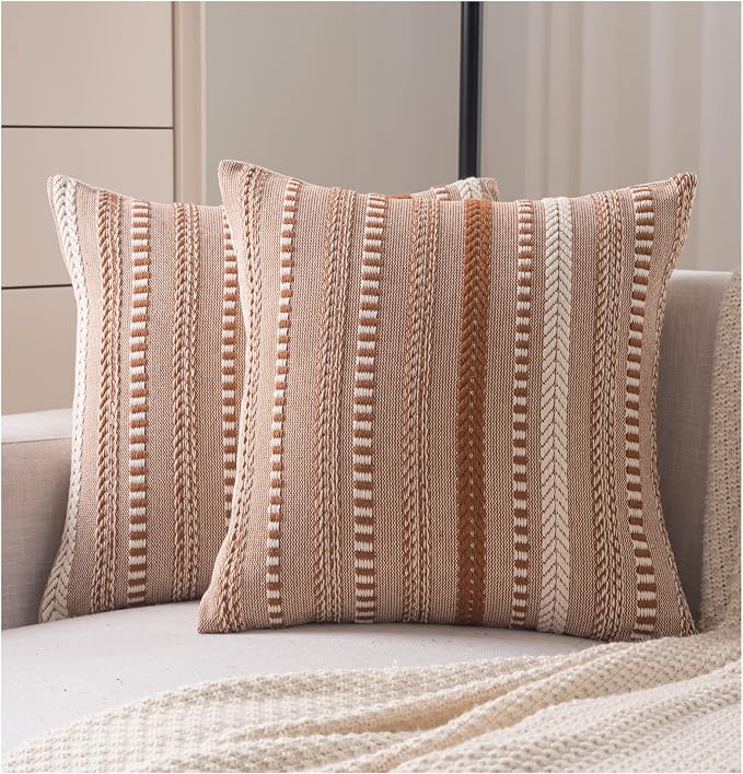 Cethom Boho Throw Pillow Covers 20x20 Inch Set of 2, Farmhouse Decorative Couch Pillow Cases, Brown Accent Pillows of Bed, Sofa Bedroom Living Room Home Decor Cushion Cover