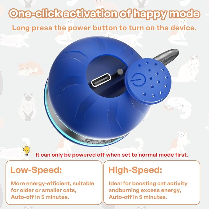 Speedy 2.0 Tail Interactive Cat Toys for Bored Indoor Adult Cats,Rechargeable Automatic Cat Toy Balls Self Moving Chirping,Electric Cat Ball Toy for Smart Kitten Enrichment Exercise Essentials(Blue)