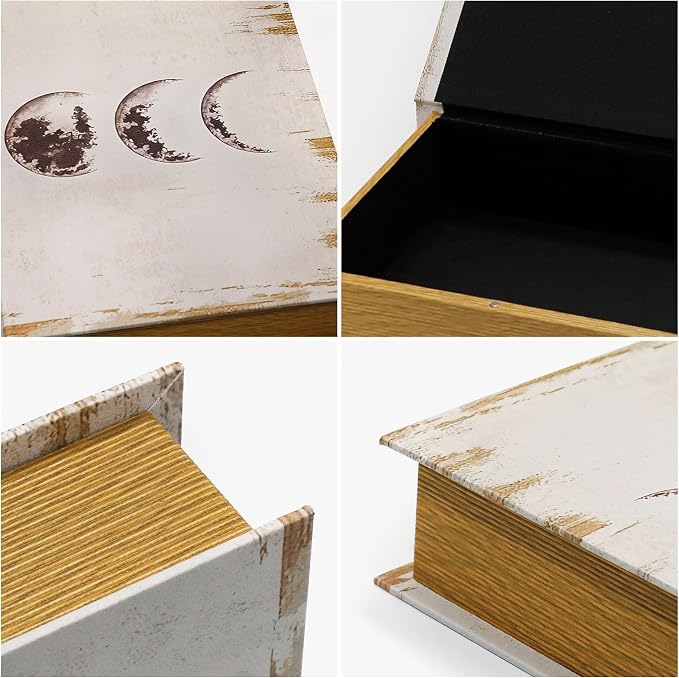 Jolitac Decorative Book Boxes, Vintage Style Fake Book Set of 3 Storage Organizers in 11", 9", 5" Heights for Jewelry Trinket Wedding Memories Hobby Keepsake (Moon)