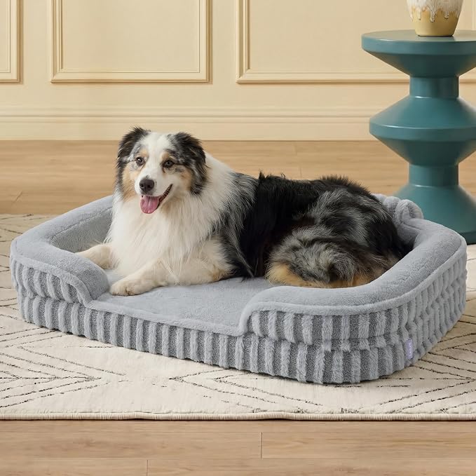 LE SURE Cute Cozy High Back Orthopedic XL Dog Bed with Sides,42" Grey | Waterproof Pet Bed with Sides, Aesthetic Comfy Egg-Crate Foam Pet Couch Sofa, Removable Washable Cover, Non-Slip Bottom