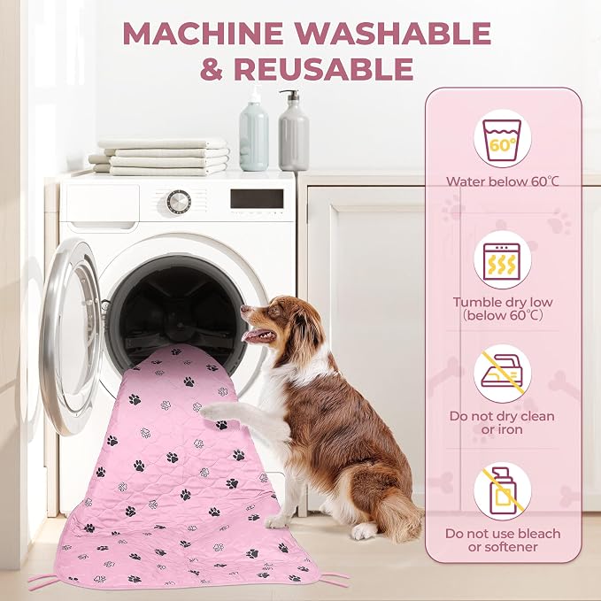 Fostanfly Washable Dog Pee Pads, Ultra-Absorbent, 31"x36"-2 Pack, Pink | Leak-Proof, Waterproof, Non-Slip, Large Reusable Pee Pads for Puppy Potty Training, Crate and Playpen with 8 Tie Straps