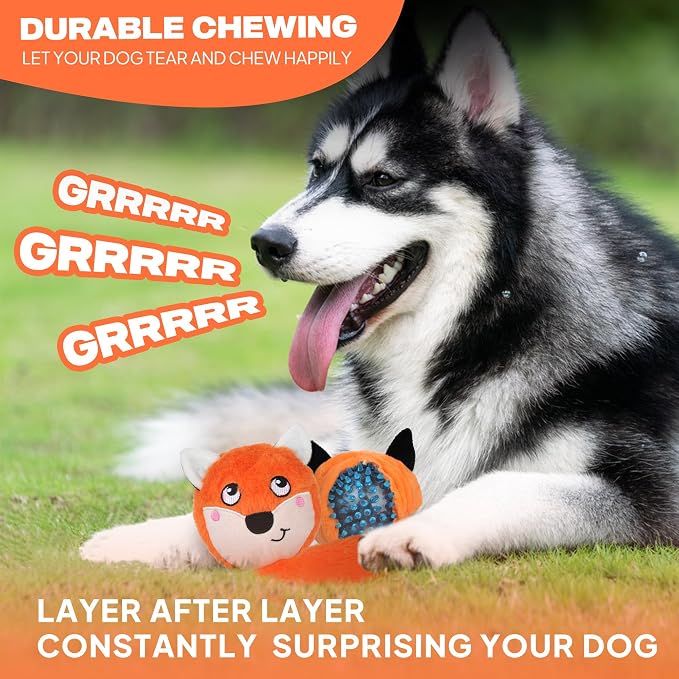 Fida Squeaky Dog Toys for Aggressive Chewers, 3 in 1, Tough Dog Ball