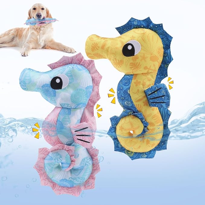 BINGPET Floating Dog Toys, 2 Pack Squeaky Water Toys for Pool, Seahorse