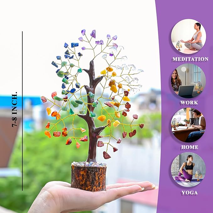 Crocon 7 Chakra Crystal Tree of Life D�cor Bonsai Tree Meditation Office Desk Decor Healing Crystals Stones for Birthday Gifts for Women House Warming Gifts New Home Decoration Present Sister Mom