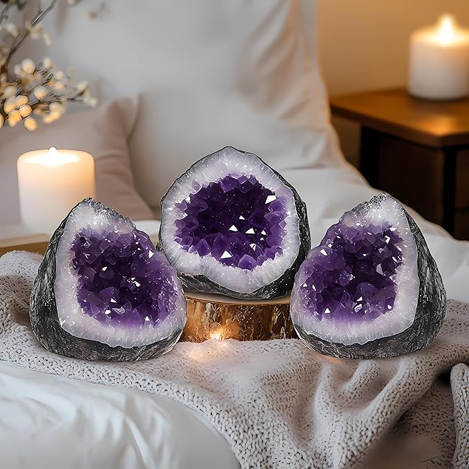 Amethyst Crystal (Approx. 1.1 lb–1.32lb, 3.35”–3.45”) Raw Amethyst Cluster Healing Crystals and Stones Reiki Chakra Tower Purple Quartz Geode for Spiritual Decor Crafts Protection