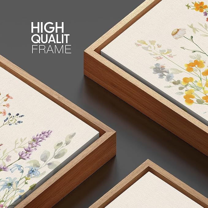 FWIEXA Floral Canvas Wall Art, Framed Wildflower Pictures Wall Decor, Large Flower Prints, Colorful Botanical Artwork, Watercolor Painting 3 Panel 24x36 Inches for Living Room, Bedroom, Office, Home