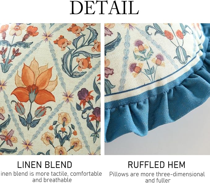 Linen Round Throw Pillow Cover,Set of 2,Diameter 16"-Floralsea A | Designer French Elegant Pillow Cover,Concealed Zipper Design,Sofa,Bedroom,Living Room,Lounge Chairs,All Season Home Decor