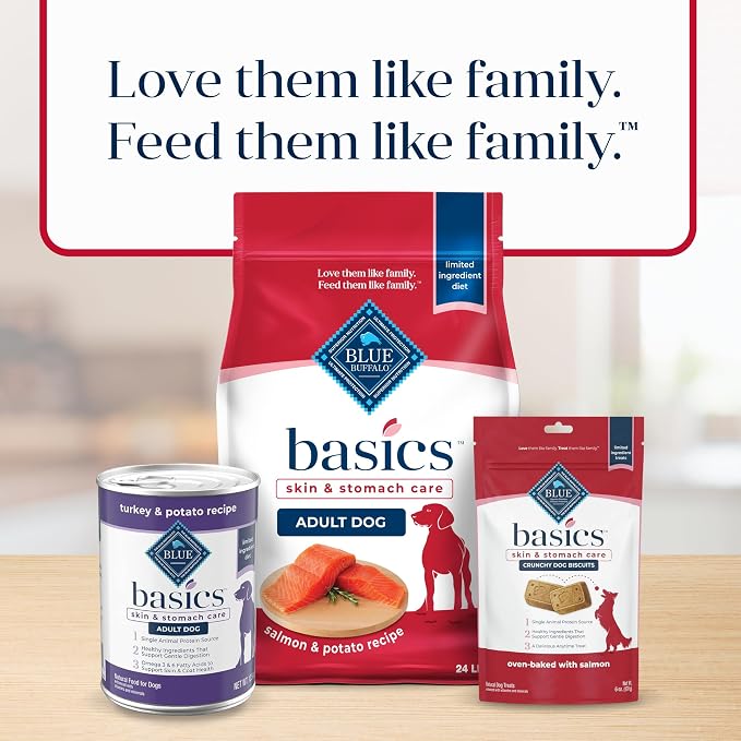 Blue Buffalo Basics Salmon Adult Skin & Stomach Care Dry Dog Food, 24 lb | Real Salmon #1 Ingredient, Limited Ingredient Diet, Antioxidant-Rich LifeSource Bits, Skin & Coat Health