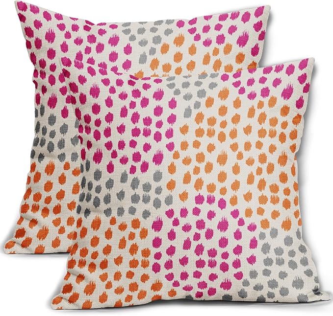Pink Orange Grey Throw Pillow Covers 20x20 Set of 2 Hot Pink Preppy Room Decor Pillows Trendy 70s Colored Dot Decorative Print Outdoor Pillowcase Cushion Cover Linen Pillow Case for Sofa Couch Bed