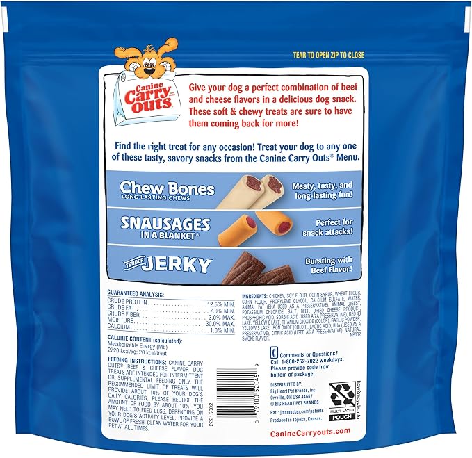 Canine Carry Outs Beef & Cheese Flavor Dog Treats, 47oz, 2.9 Pound (Pack of 4)