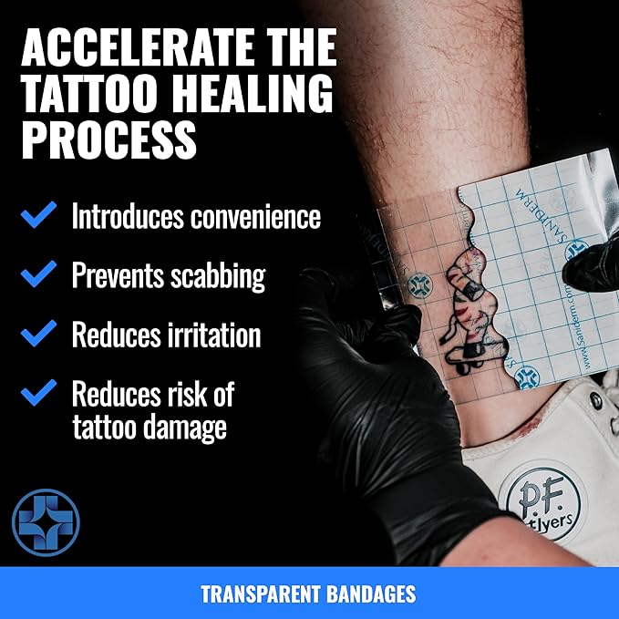 Saniderm Tattoo Recovery Bundle (3 items) – Aftercare Bandage Roll (10.2 in x 2 yd) + Foaming Soap (1.7oz) + Aftercare Balm PLUS+ (0.6 oz)