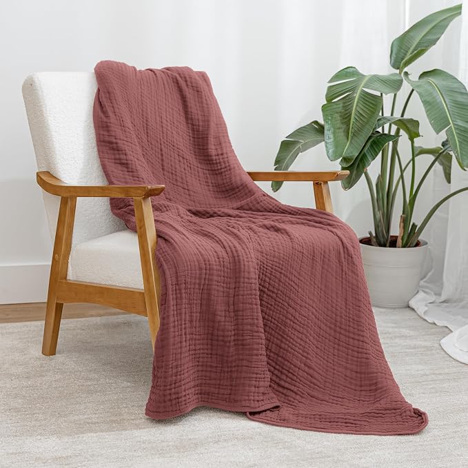 Comfy Cubs Adult Muslin Blanket 50x60” Throw Swaddle Blankets, Wine | 6 Layer Soft, Breathable & Lightweight Muslin Adult Blanket - Machine Washable & Designed in the US Bedding for All Seasons