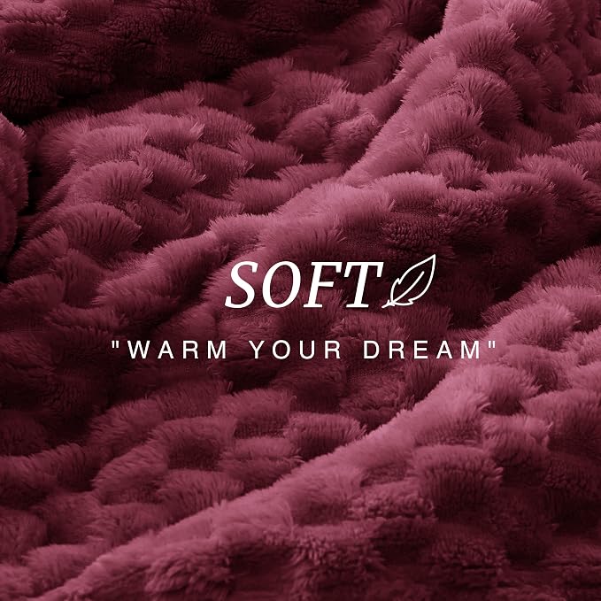EXQ Home Gentle Soft Fleece Throw Blanket – Cozy Lightweight 3D Imitation Turtle Shell Jacquard Blanket for Couch Bed – All-Season Warm Fuzzy Flannel Blanket for Women Mom Her Gifts(60"x80",Burgundy)