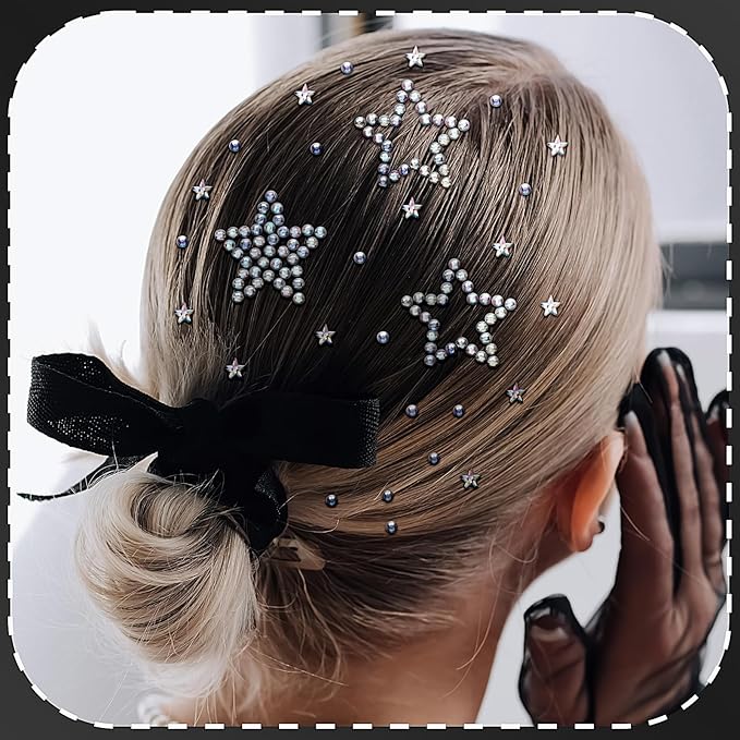 3 Sheets Star Gem Stickers Self Adhesive Rhinestone Stickers Glitter Silver Star Sticker Acrylic Face Jewel Sticker Bling Hair Diamond Decals Sparkly Crystal Pearls for Body Nails Crafts Decoration