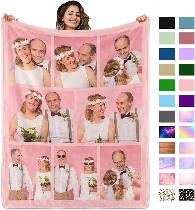 Custom Blanket with Picture Text, Personalized 8 Photo Blanket, HD Printing Customized Flannel Throw Blanket Gifts for Mom Dad Couple Girlfriend Boyfriend Wife Husband Christmas