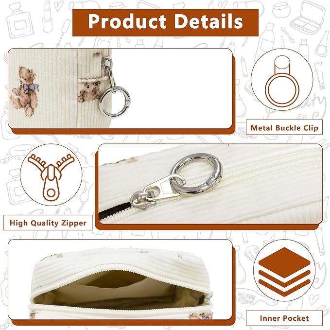 Period Bag for Girls, Corduroy Sanitary Napkin Storage Bag, Period Pouch & Tampon Holder, Feminine Care Organizer（Cute Bear）