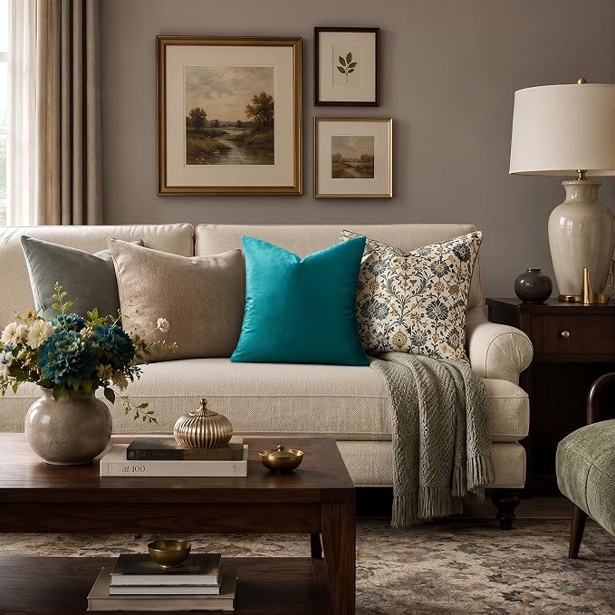 GIGIZAZA Teal Velvet Pillow Covers 20x20 Decorative Pillows Pack of 2 | Blue Throw Pillows for Couch Sofa,280gsm Soft Textured Fabric,Modern Square Pillowcases,Luxury Cushion Covers