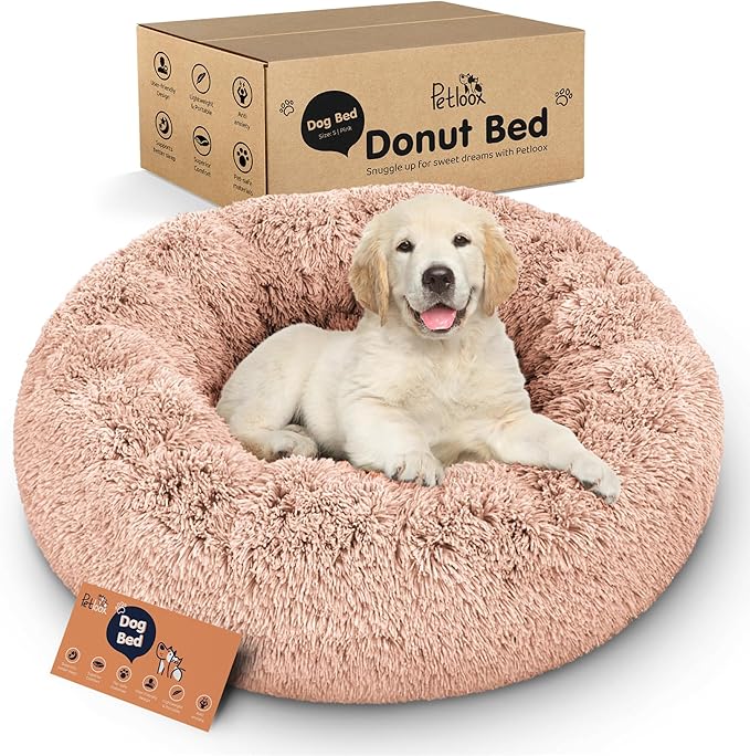 Donut Dog Bed - Premium Comfort for Anxiety Relief - Fluffy & Calming Design with Ultra-Plush Support | Cozy Round Dog Bed with Super Soft Circle Style (Pink, Small)