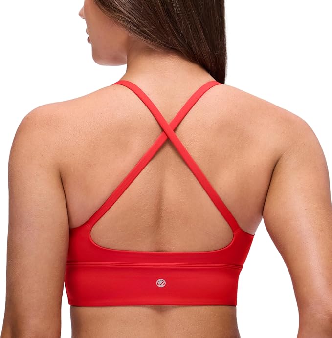 CRZ YOGA Butterluxe Thin Straps Cross Back Longline Sports Bras for Women - Padded V Neck Yoga Crop Top