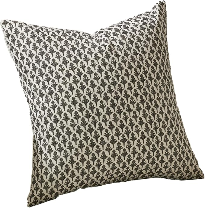 FIOUOVO Floral Pillow Covers 18x18 Pillow Cover Block Print Couch Pillows for Living Room Decorative Neutral Accent Throw Pillow Covers, 1PC, Charcoal Black