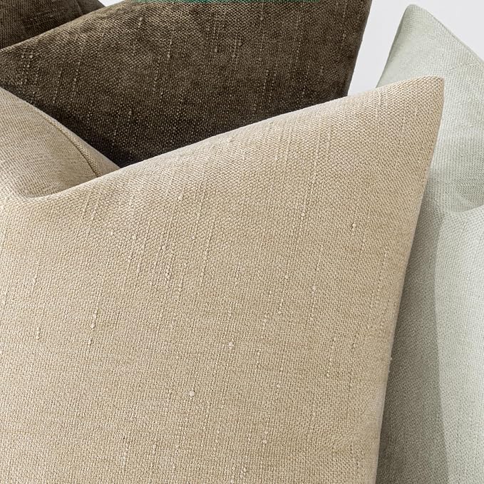 MIULEE 12x20 Inch Lumbar Textured Chenille Throw Pillow Covers Beige | Pack of 2 Decorative Soft Throw Pillows, Solid Textured Cushion Covers, Modern Home Decor for Couch Sofa Bedroom Living Room
