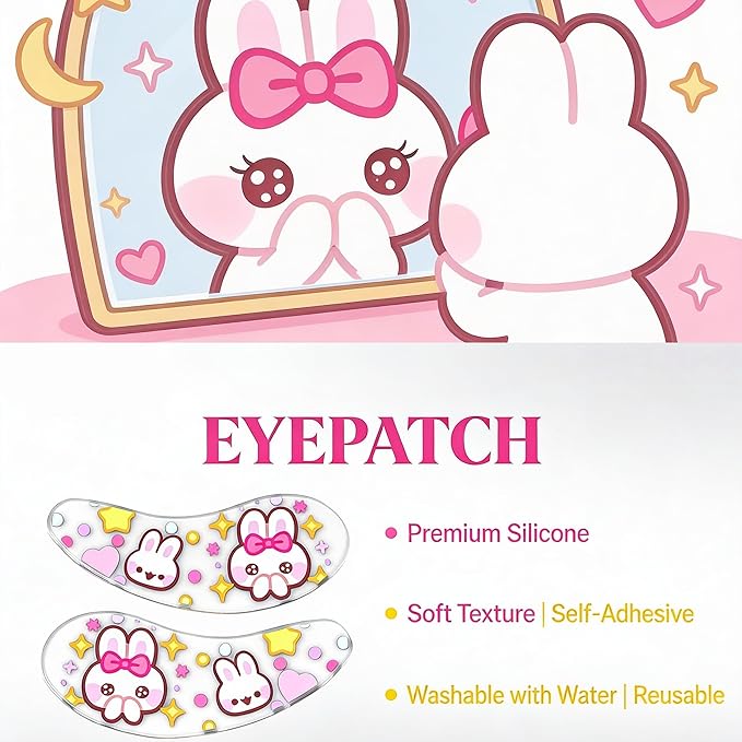 BlackWings 6 Pairs Silicone Eye Patches with Self-Adhesive Design - Cute Bear & Rabbit Inspired Eye Care Patches (Little Bear Little Rabbit 6pairs)