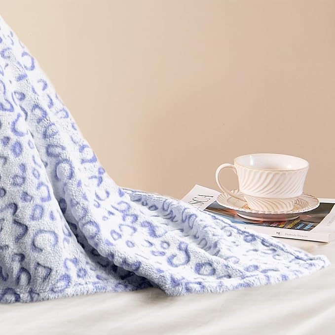 PLEASANT BOULEVARD | Leopard Throw Blanket Fleece, Premium Lightweight Cozy Warm Plush Microfiber Bedspread for Couch Sofa and Bed (Blue, Throw (50 x 60 inches))