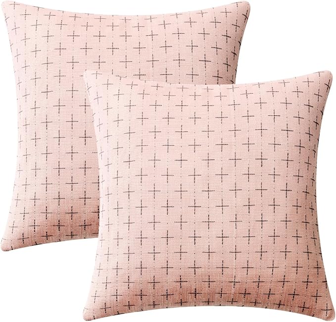 MIULEE Pack of 2 Cute Decorative Burlap Linen Valentine Throw Pillow Covers Farmhouse Pillowcases Modern Rustic Woven Textured Cushion Cover for Sofa Couch Bed 24x24 Inch Pink