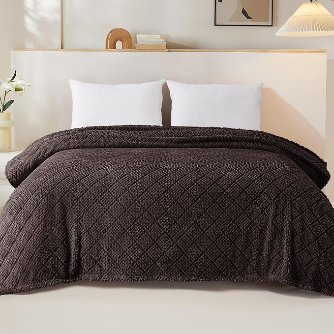 Whale Flotilla Soft Fleece King Size Blanket for Bed, Coffee | Jacquard Waffle Blankets for Home Decor, Lightweight and Cozy, All Season Suitable, 90x104 Inch