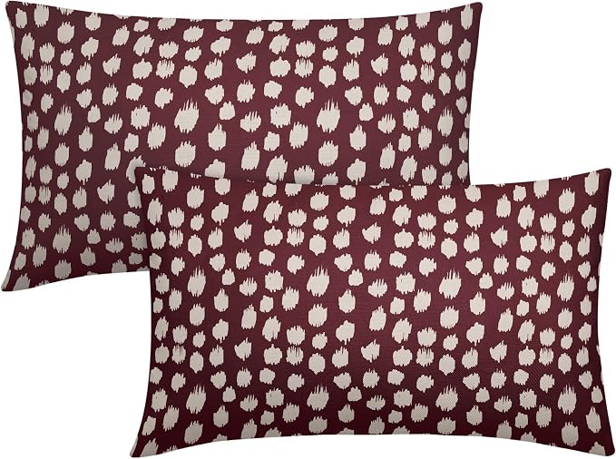 Sweetshow Burgundy Cream Dots Lumbar Pillow Covers 12x20 Set of 2 Boho Design Polka Dot Print Throw Pillows Modern Outdoor Decorative Pillowcase Rectangle Linen Cushion Cases Decor for Sofa Couch Bed