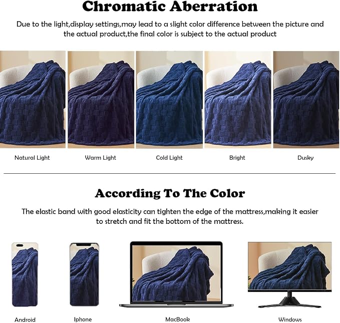 NEWCOSPLAY 3D Checkered Flannel King Blanket, Dark Navy, 90"x110" | Super Soft Cute Lightweight Decorative Premium Silky Fleece Blanket for Couch Sofa Bed, Gift for Women Men, All Season Use