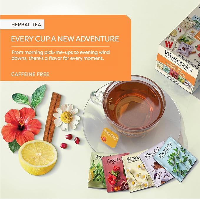 Wissotzky Herbal Variety Pack Tea Assortment, (3 Pack - 54 Tea Bags) | Caffeine Free | Herbal Tea Sampler