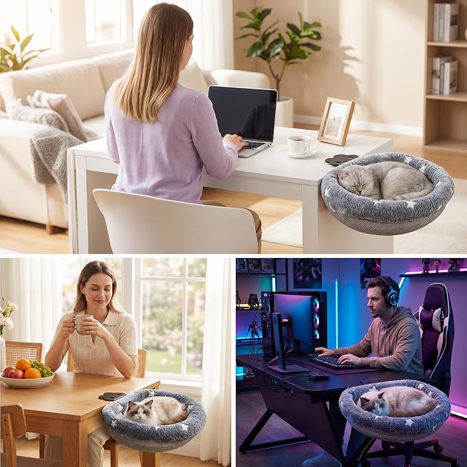 Cat Desk Bed, Adjustable Cat Desk Hammock, Cat Bed for Desk | Glow in The Dark, Removable Washable Cover, Sturdy Metal Frame, Desk Cat Bed, Cat Desk Perch, Supports up to 50 Lbs