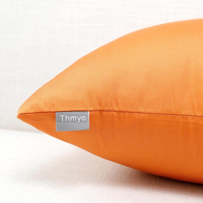 Thmyo 4-Pack 100% Cotton Comfortable Solid Decorative Throw Pillow Case Square Cushion Cover Pillowcase Sublimation Blank Halloween DIY Throw Pillow Covers for Sofa Bed(16x16 inch/40x40cm,Fall Orange)