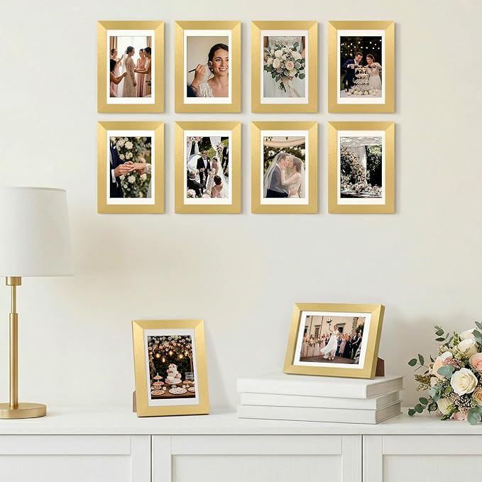 upsimples 4x6 Picture Frame, Photo Collage Wall Decor Set of 10, Gold | Fit 3.5x5 and 4 x 6 Photos, Wall or Tabletop Display, For Gallery Hallway Living Room, For Christmas Mother's Day Wedding