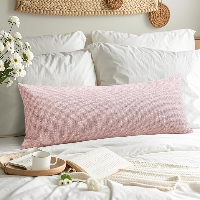 OTOSTAR Linen Throw Pillow Cover Set of 1 Decorative Long Lumbar Pillowcase Rectangle Cushion Cover 14x36 Inch for Home Decor Sofa Bedroom Car 35 x 90CM Pink