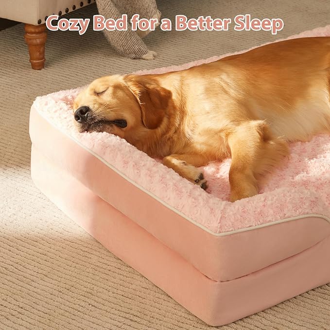 WNPETHOME Orthopedic Washable Dog Bed Large for Senior Dog Cozy Sleep | Waterproof Big Soft Dog Couch Sofa Bed for Dogs Relax with Removable Cover Supportive Comfort Pet Bed Pink 36x27 Inch