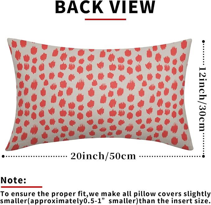 Coral Cream Pillow Covers 12x20 Set of 2 Boho Design Polka Dot Throw Pillows Modern Brush Strokes Print Decorative Outdoor Pillowcase Lumbar Cushion Cover Linen Pillow Case for Home Sofa Couch Bed