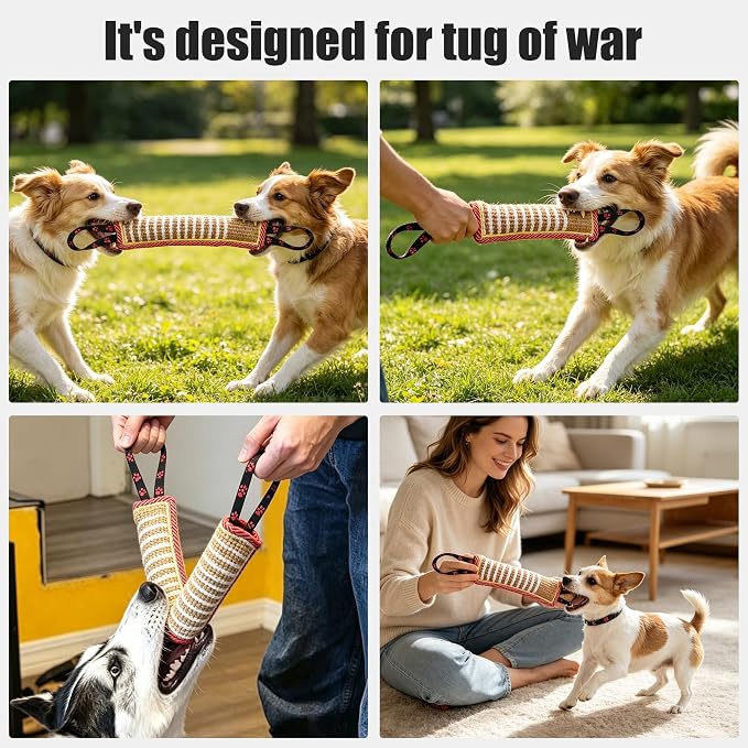 Tug Toy with 2 Strong Handles, Durable Pillow Pull Toy for Aggressive Chewers, Interactive Bite Training Tug of War Toy for Puppies and Medium to Large Dogs (Lacy Footprints)