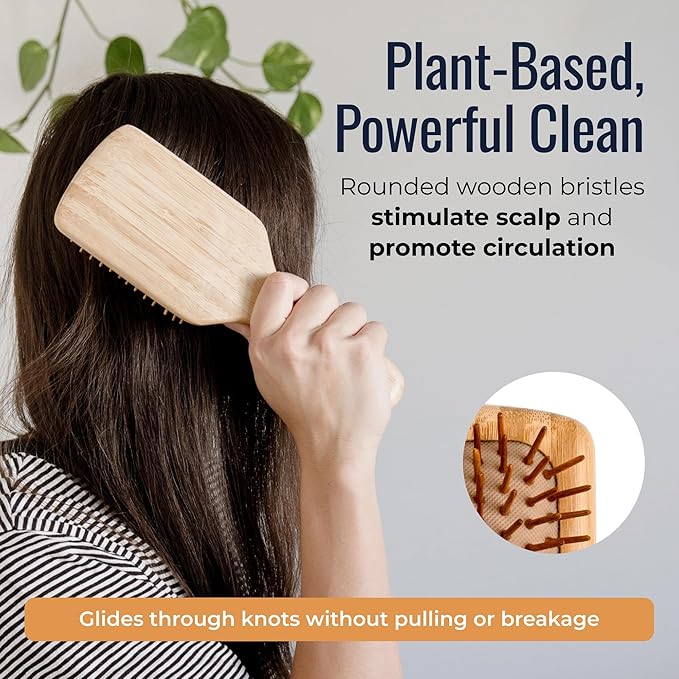 ZWS Essentials Bamboo Hair Brush | Sustainable Detangling Hairbrush for All Hair Types | Natural Scalp Massage Brush with Eco-Friendly Bristles for Smooth, Frizz-Free Styling by Zero Waste Store
