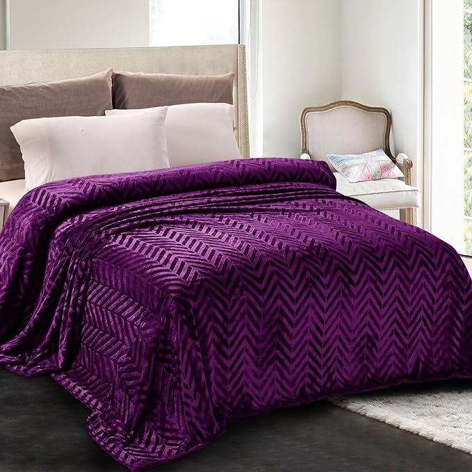 Whale Flotilla Flannel Fleece Fall Bed Blanket King Size, Purple | Lightweight Breathable Soft Bedspread, Plush Fluffy Coverlet Chevron Design Decorative Blanket for Home Life, 90x104 Inch