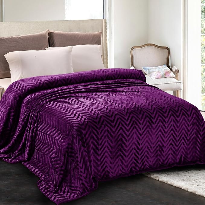 Whale Flotilla Flannel Fleece Fall Bed Blanket Twin XL Size, Purple | Lightweight Breathable Soft Bedspread, Plush Fluffy Coverlet Chevron Design Decorative Blanket for Home Life, 90x66 Inch