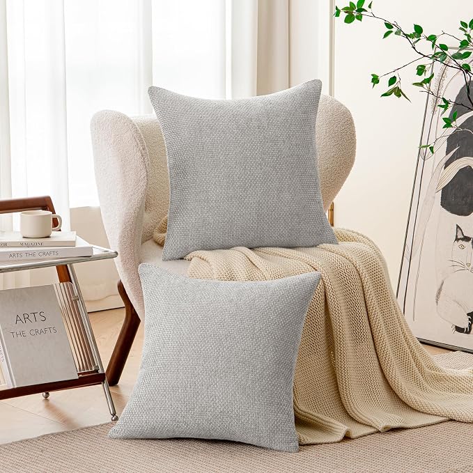a moment Light Grey Chenille Throw Pillow Covers 20x20 Inch Pack of 2 Modern Decorative Throw Pillow Covers Farmhouse Cross Covers Home Decor for Sofa Bedroom Living Room