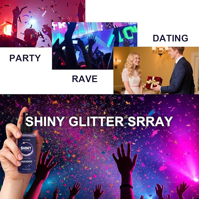 Glitter Spray for Hair, Body & Clothes – Shiny Purple Body Glitter Spray, Long-Lasting & Quick-Drying Sparkle Spray for Festival, Halloween, Makeup & Prom | 60ml Portable