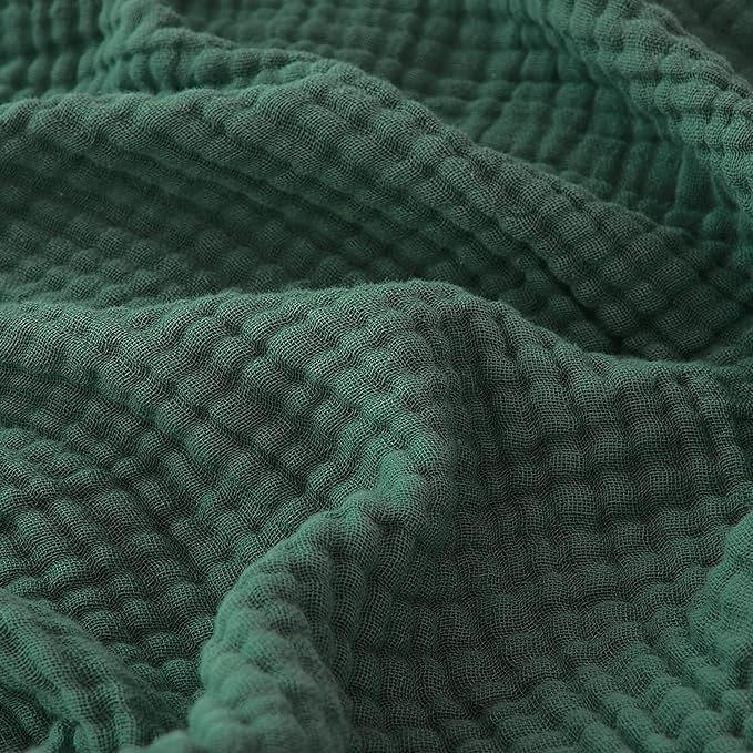 EMME Muslin Blankets for Adults Throw Blanket for Couch Breathable Gauze Soft Lightweight Airy Forest Green Twin XL 66" x 90"