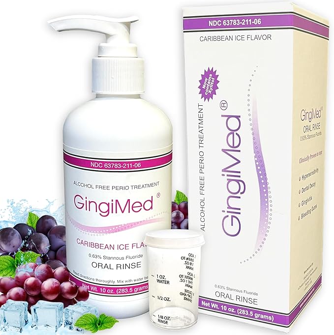 GingiMed .63% Stannous Fluoride Mouthwash with Xylitol | Alcohol-Free Fluoride Mouth Rinse | Periodontal Disease Treatment (Caribbean Ice - 10 Ounce)