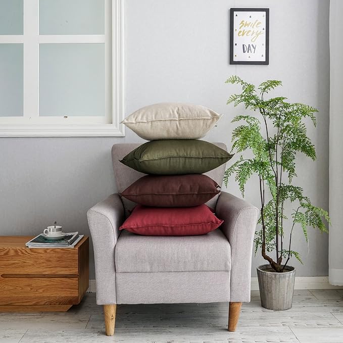 Jeanerlor Natural Cotton Linen Soft Soild Decorative Square Throw Pillow Covers Set Cushion Case for Sofa Bedroom Car24 x 24 Inch 60 x 60cm,Olive Green