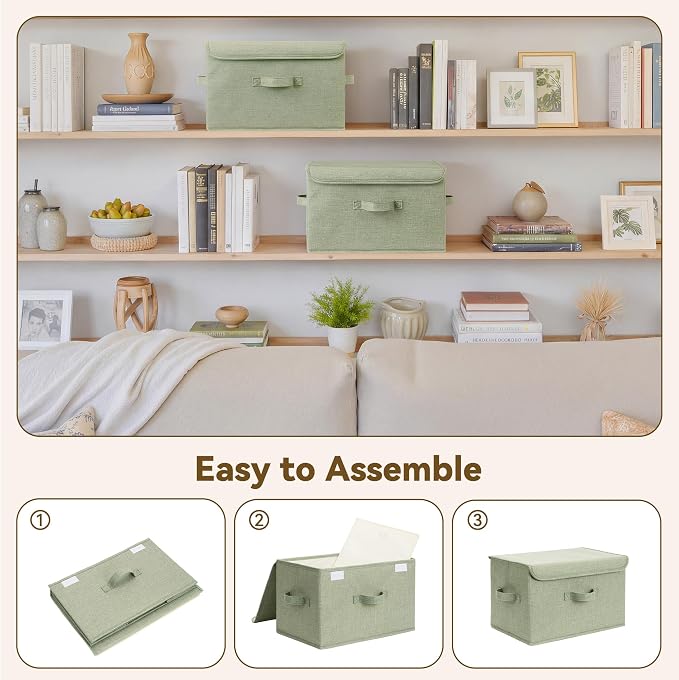 GRANNY SAYS Memory Keepsake Storage Box, Fabric Storage Bins with Lids | Flip-Top Lid, Collapsible, Stackable, 3 Handles, Ideal for Closet Clothes Blanket Toys, Large, Sage Green, 2-Pack