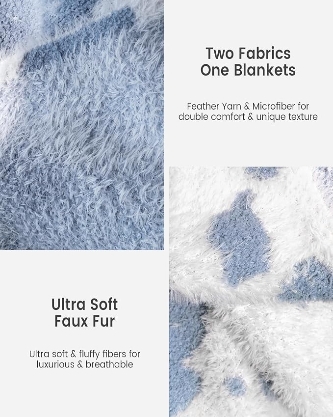 Throw Blanket for Couch, Soft Cozy Chunky Knit Thick Knitted Blanket for Sofa, Bed, Gift for Women Girls Home Decor (Cow-Blue, Throw 50"x60")